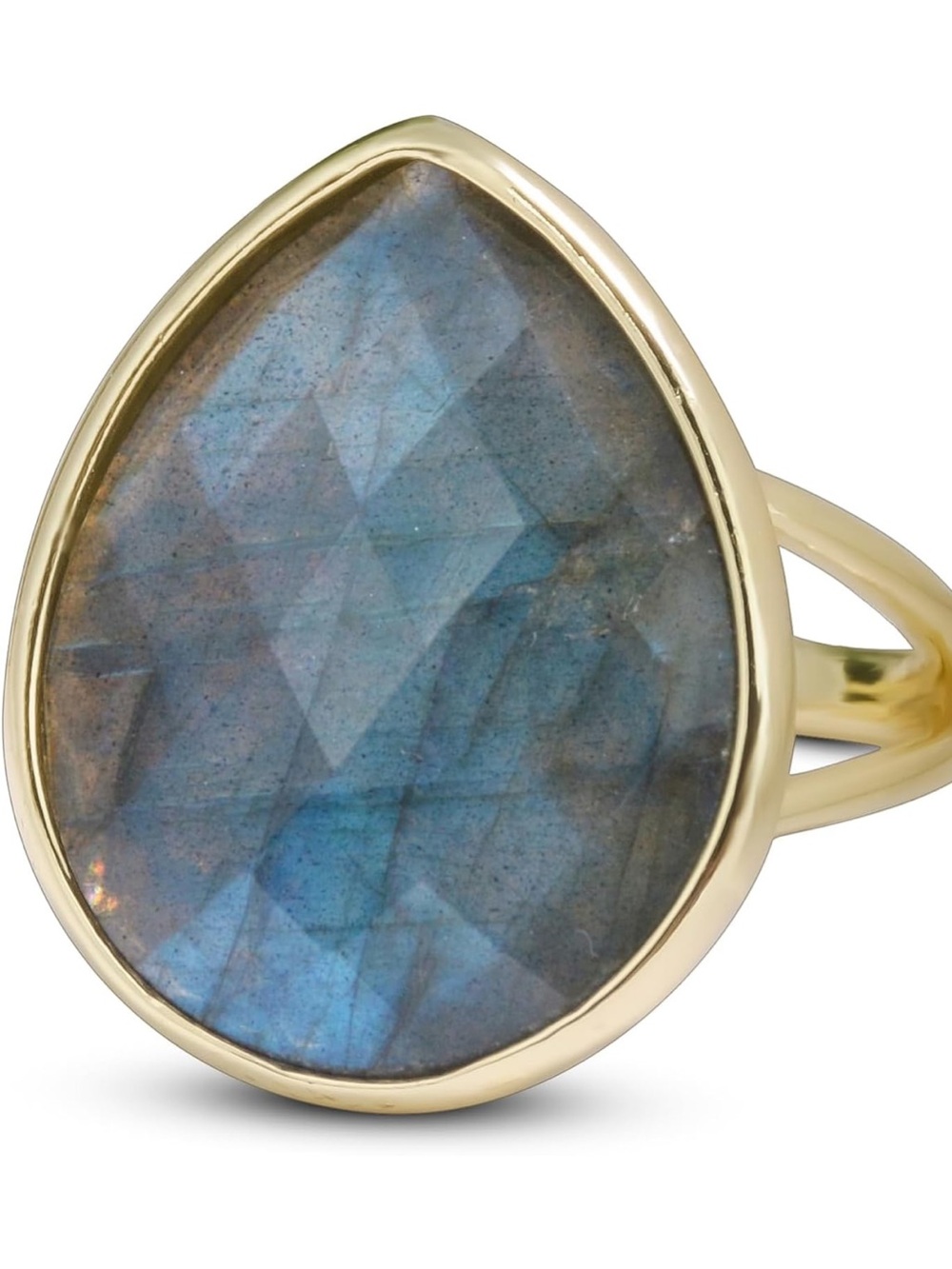Gold Teardrop Labradorite Adjustable Ring